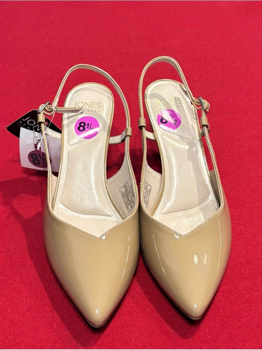 Jones New York Beige Patent Pointed-Toe Slingback Kitten Heels